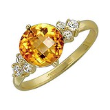 Женское золотое кольцо с куб. циркониями и цитрином, 1618273