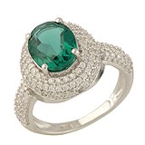 Женское серебряное кольцо с синт. изумрудом и куб. циркониями, 1650785