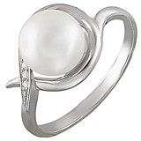 Женское серебряное кольцо с культив. жемчугом и куб. циркониями, 1614946