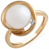 Женское золотое кольцо с бриллиантом и культив. жемчугом, 1666658