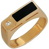 Мужское золотое кольцо с ониксом и куб. цирконием, 1684834
