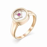 Золотое кольцо с синт. корундами и рубином, 1605475