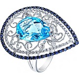 Женское золотое кольцо с топазом, сапфирами и бриллиантами, 1667939