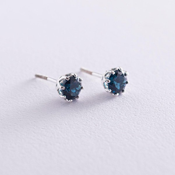 Серебряные серьги с синт. топазами