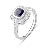 Женское серебряное кольцо с куб. циркониями и сапфиром, 1750627