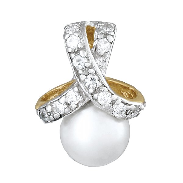 Серебряный кулон  с жемчугом и  куб. циркониями в позолоте