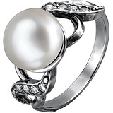 Женское серебряное кольцо с куб. циркониями и культив. жемчугом, 1626212