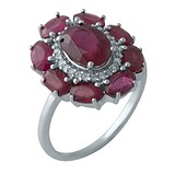 Женское серебряное кольцо с рубинами и куб. циркониями