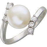 Женское серебряное кольцо с культив. жемчугом и куб. циркониями, 1614949