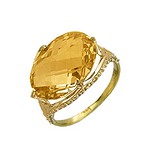 Женское золотое кольцо с куб. циркониями и кварцем, 1618277