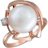 Женское серебряное кольцо с культив. жемчугом и куб. цирконием в позолоте, 1636453