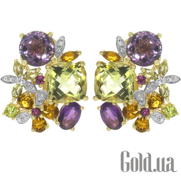 

Серьги Lurie Jewelry, Золотые серьги с бриллиантами и полудрагоценными камнями