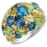 Женское серебряное кольцо с топазами, хризолитами и цитринами, 1610854