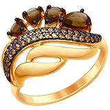 SOKOLOV Женское серебряное кольцо с куб. циркониями и раухтопазами в позолоте, 1644646