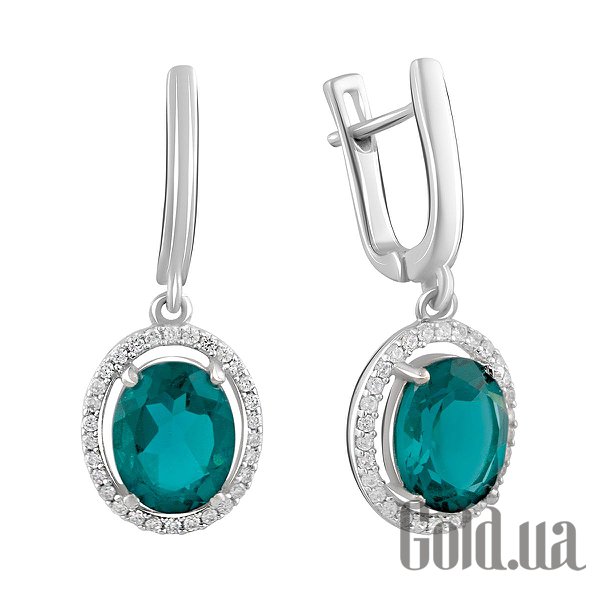 

Серьги с подвесками Fresh Jewelry, Серебряные серьги с куб. циркониями и синт. изумрудами