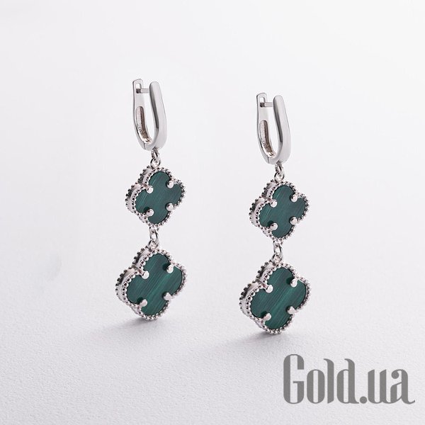 

Серьги с подвесками Украина, Серебряные серьги с синт. малахитами