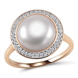 Женское золотое кольцо с бриллиантами и пресн. жемчугом, 1604455