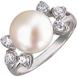 Женское серебряное кольцо с культив. жемчугом и куб. циркониями, 1636455