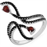 Женское серебряное кольцо с гранатами и куб. циркониями, 1668455