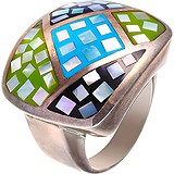 Женское серебряное кольцо с эмалью и перламутрами в позолоте, 1672039