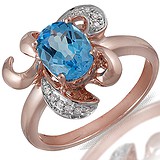 Женское золотое кольцо с бриллиантами и топазом, 056935