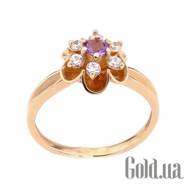 

Кольцо Украина, Женское золотое кольцо с аметистом и куб. циркониями, 16.5