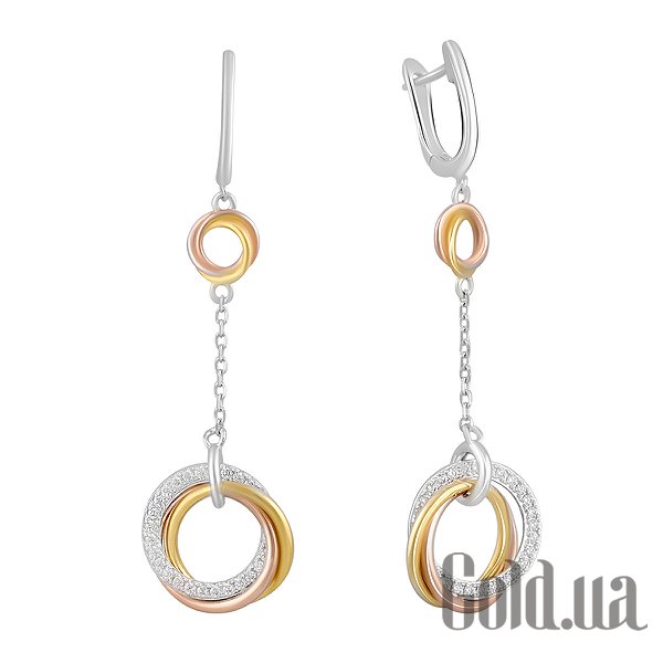 

Серьги с подвесками Fresh Jewelry, Серебряные серьги с куб. циркониями в позолоте