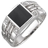 Мужское серебряное кольцо с агатом и куб. циркониями, 1611881