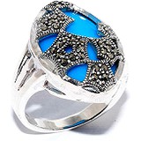 Silver Wings Женское серебряное кольцо с марказитами и бирюзой, 1617513