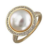 Женское золотое кольцо с бриллиантами и культив. жемчугом, 1619049