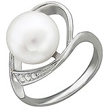 Женское серебряное кольцо с культив. жемчугом и куб. циркониями, 1636457