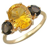Женское золотое кольцо с раухтопазами и цитрином, 1639017