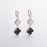 Серебряные серьги с ониксами и перламутрами, 1796201