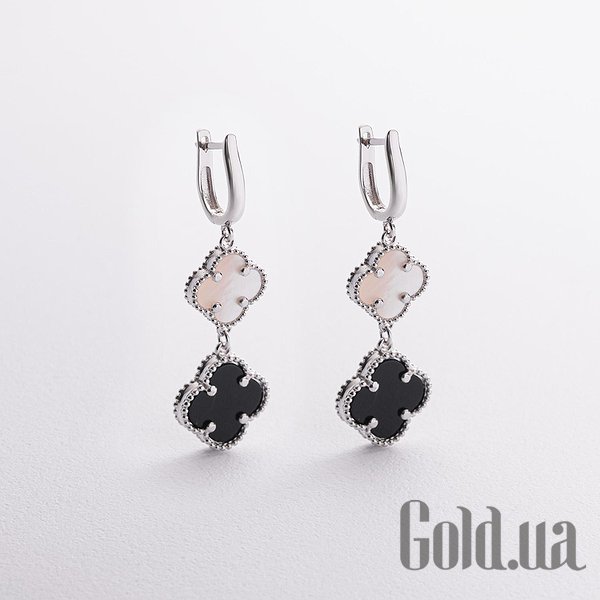 

Серьги с подвесками Украина, Серебряные серьги с ониксами и перламутрами