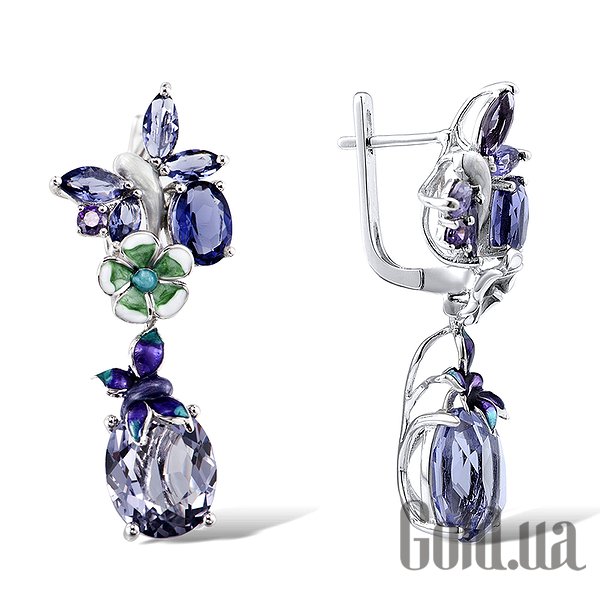 

Серьги с подвесками Lurie Jewelry, Серебряные серьги с цветными камнями, эмалью и хрусталем