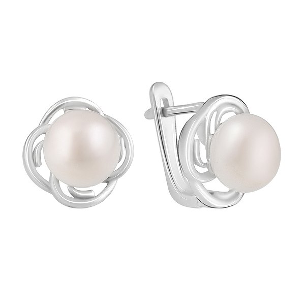 Срібні сережки з культив. перлами