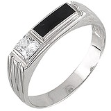 Мужское серебряное кольцо с агатом и куб. цирконием, 1611883