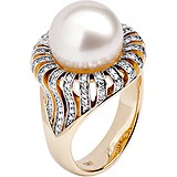 Женское золотое кольцо с бриллиантами и культив. жемчугом, 1629035