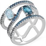 Женское серебряное кольцо с куб. циркониями и топазами, 1668459