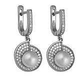 Срібні сережки з куб. цирконіями і перлами (штучн.), 074347