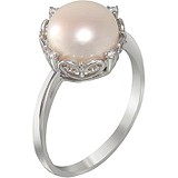 Женское серебряное кольцо с культив. жемчугом и куб. циркониями, 1614700