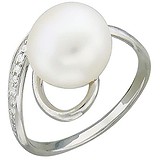 Женское серебряное кольцо с культив. жемчугом и куб. циркониями, 1614956