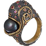 Женское серебряное кольцо с культив. жемчугом и куб. циркониями в позолоте, 1617260