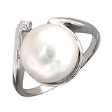 Женское серебряное кольцо с куб. цирконием и культив. жемчугом, 1621100