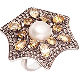 Женское серебряное кольцо с куб. циркониями, жемчугом и цитринами, 1655404