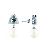 Срібні сережки з куб. цирконіями і перлами, 1671020