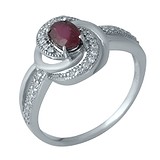 Женское серебряное кольцо с рубином и куб. циркониями, 1727084