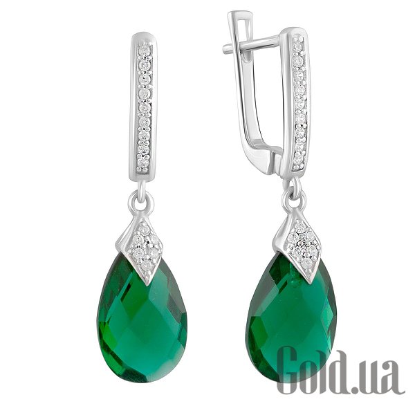 

Серьги с подвесками Fresh Jewelry, Серебряные серьги с куб. циркониями и синт. изумрудами