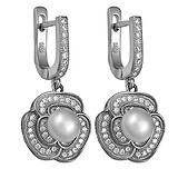 Срібні сережки з куб. цирконіями і перлами (штучн.), 074348