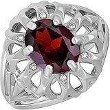 Женское серебряное кольцо с гранатом и куб. циркониями, 1603693